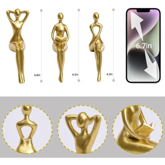 Gold Thinker Statue Décor Book Shelf Abstract Statue Ornament Office Déc… - Picture 6 of 9